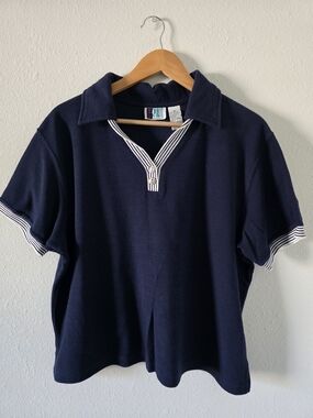VTG Bolo Spirit Navy Short-Sleeve Polo with White Striped Trim